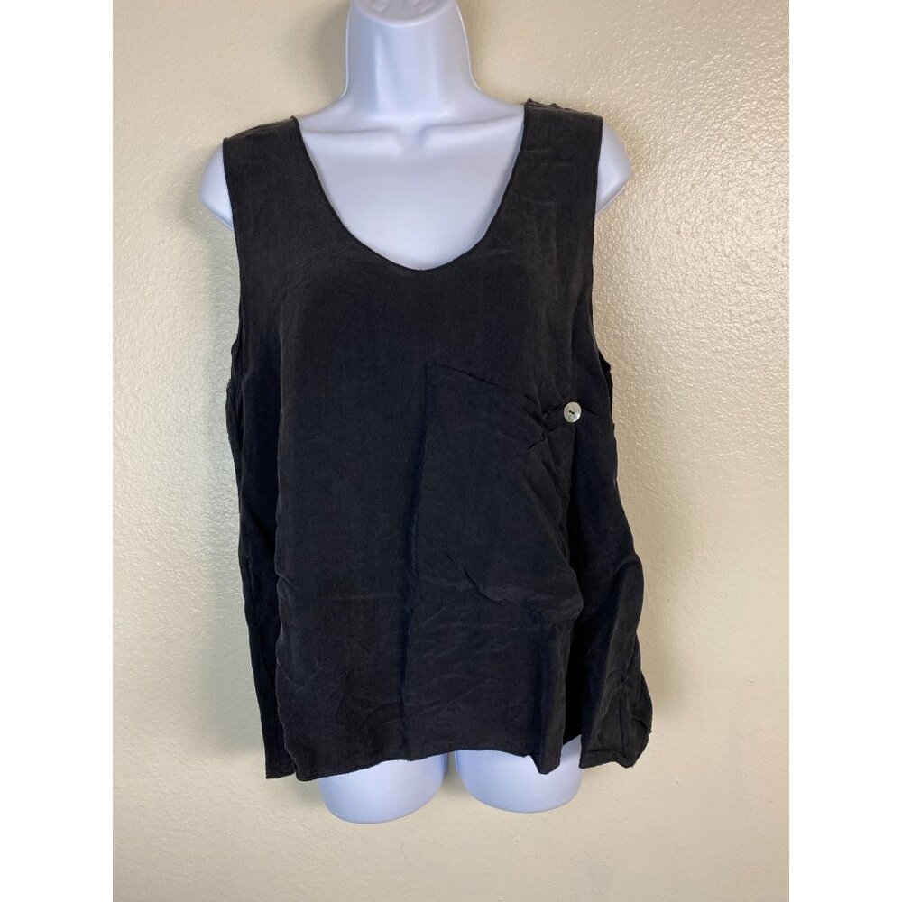 Otis & Maclain Black Silk Tank Top Size Small Lagenlook Lightweight Minimalist